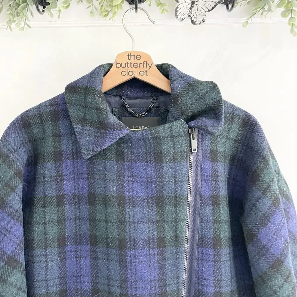 J. Crew watch tartan plaid wool asymmetrical zip coat size 2